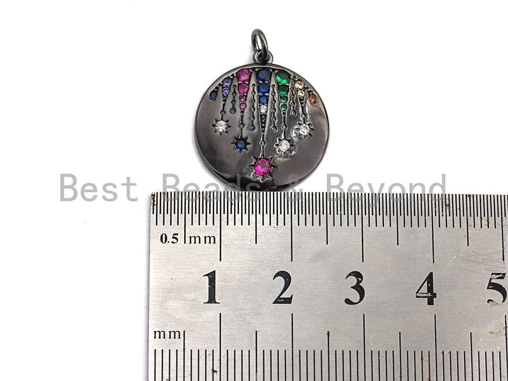 CZ Micro Pave Shooting Star Coin Pendant/Charm, Cubic Zirconia Pendant, Silver/Gold/Rose Gold/Black Tone,19x21mm,Sku#Z425