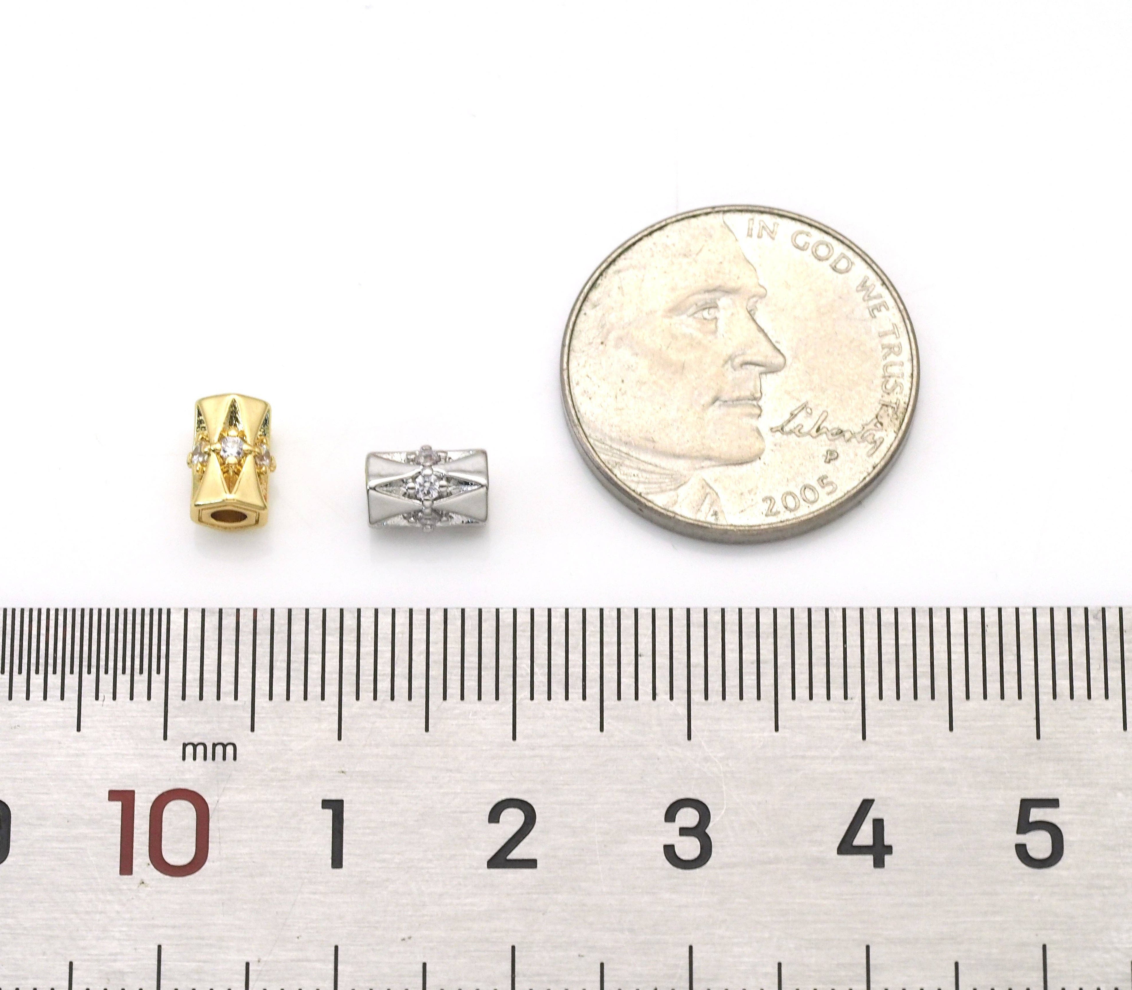 CZ Pave Gold Silver CZ Tube Spacer Beads, Sku#B343