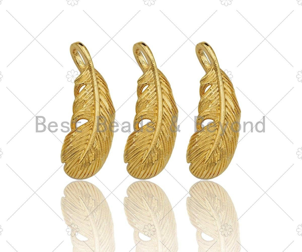 Cute CZ Micro Pave Feather Shape Pendant/Charm, Feather Leaf Cubic Zirconia Pendant, Silver/Gold/Rose Gold/Black Tone, 7x19mm, Sku#Y264