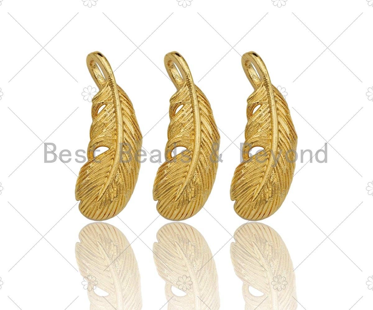 Cute CZ Micro Pave Feather Shape Pendant/Charm, Feather Leaf Cubic Zirconia Pendant, Silver/Gold/Rose Gold/Black Tone, 7x19mm, Sku#Y264