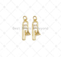 CZ Micro Pave Trumpet Shape Pendant, 18K Gold Filled Musical Instrument Charm, Necklace Bracelet Charm Pendant,9x23mm,Sku#F1441