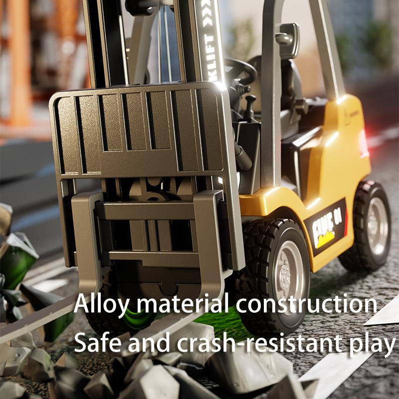 Hotfree 1/64 Mini RC Forklift, Remote Control Excavator, 11 Channel 2 Mode 2.4Ghz Remote Control Alloy Construction Vehicles Set with USB-C Rechargeable, 2 in 1 Transformable Lift Fork & Hook, Birthday Christmas Gift for Kids Adults Boys and Girls