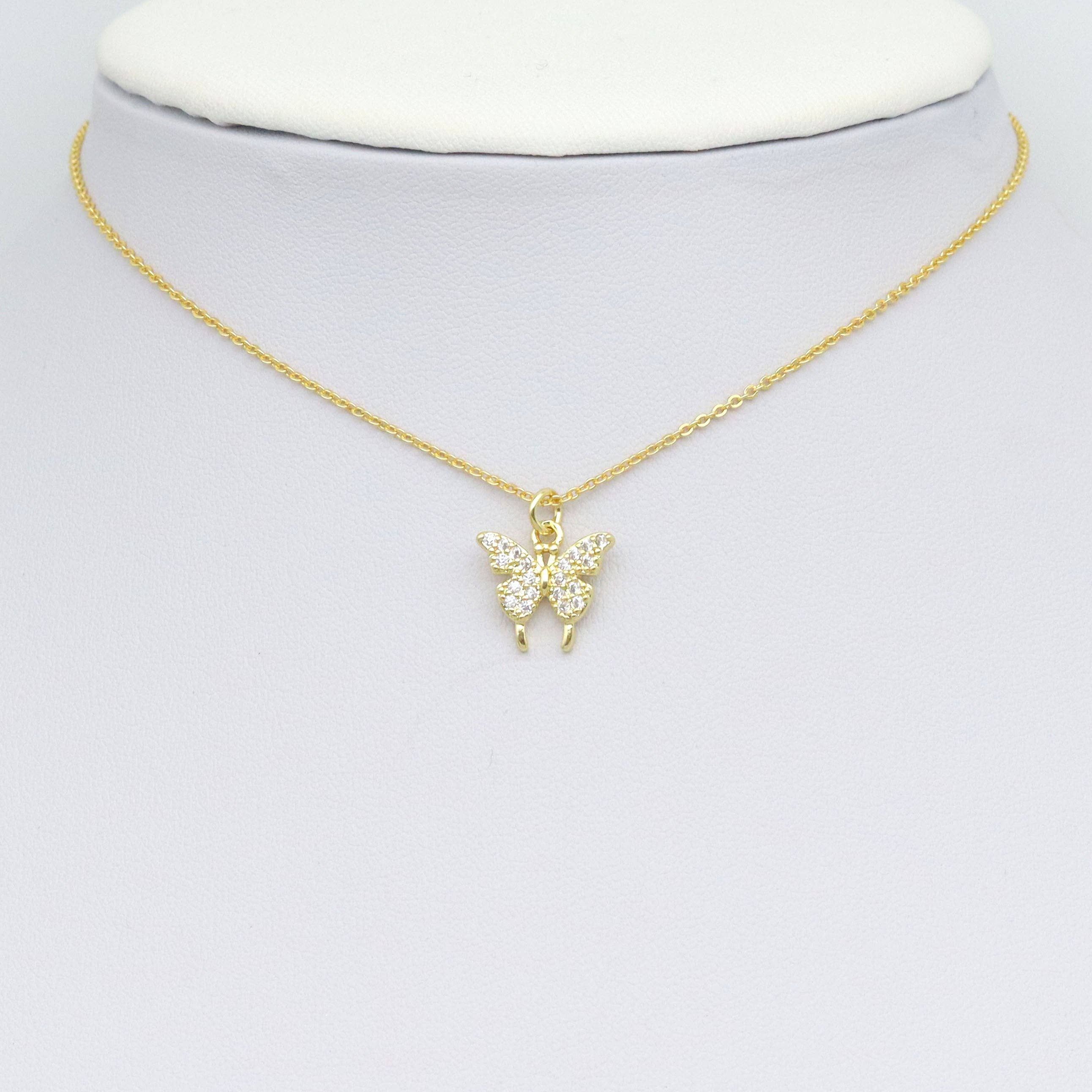Cute CZ Gold Butterfly Charm Pendant, Sku#LK1062