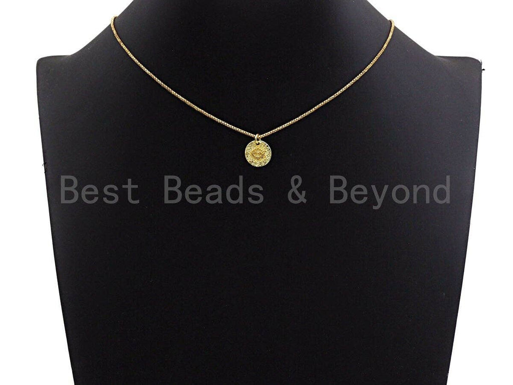 18K Gold Finish Evil Eye on Round Disc Pendant, Coin Pendant, Gold Coin Charm, 12mm, Sku#Z763