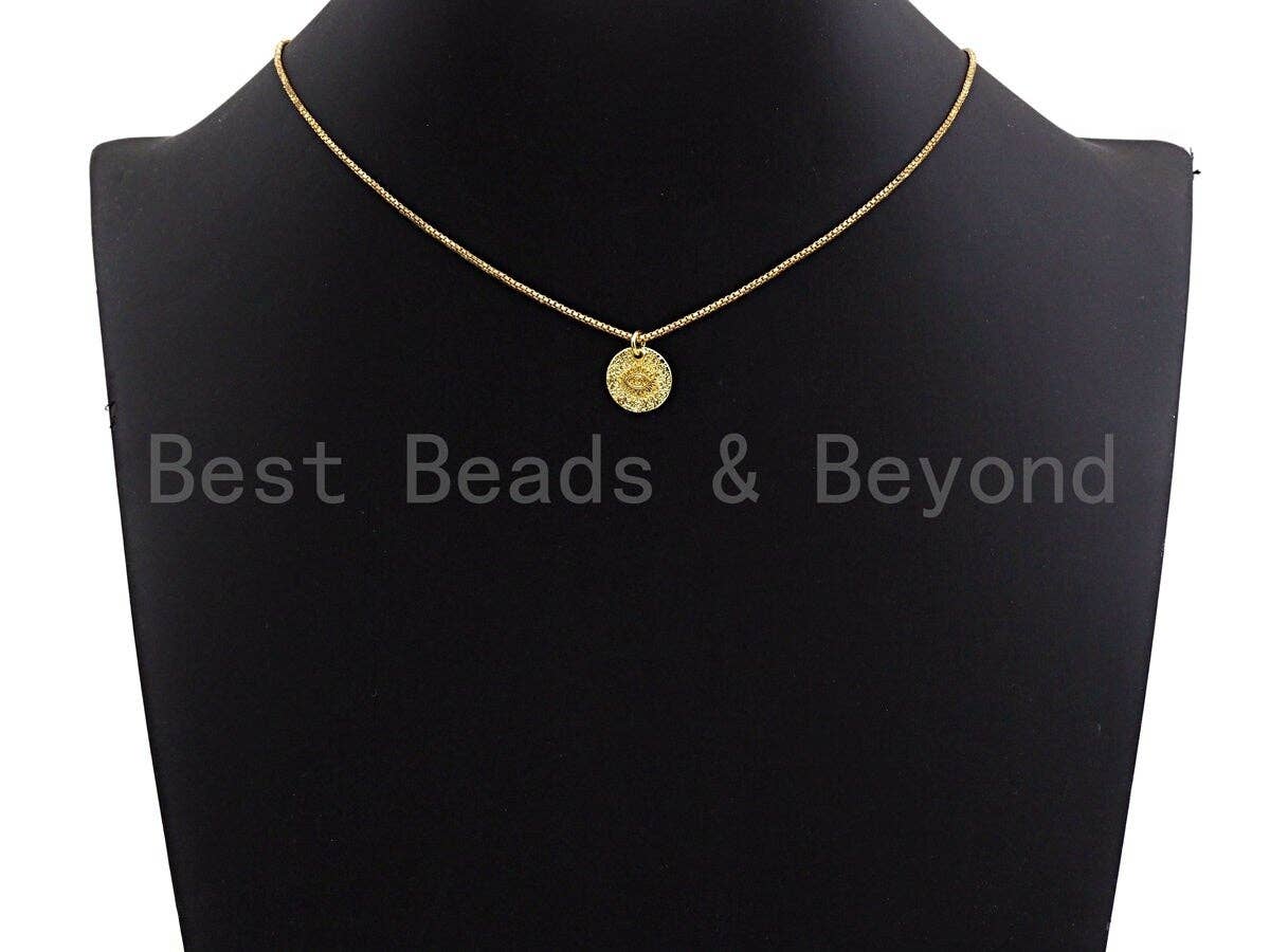 18K Gold Finish Evil Eye on Round Disc Pendant, Coin Pendant, Gold Coin Charm, 12mm, Sku#Z763