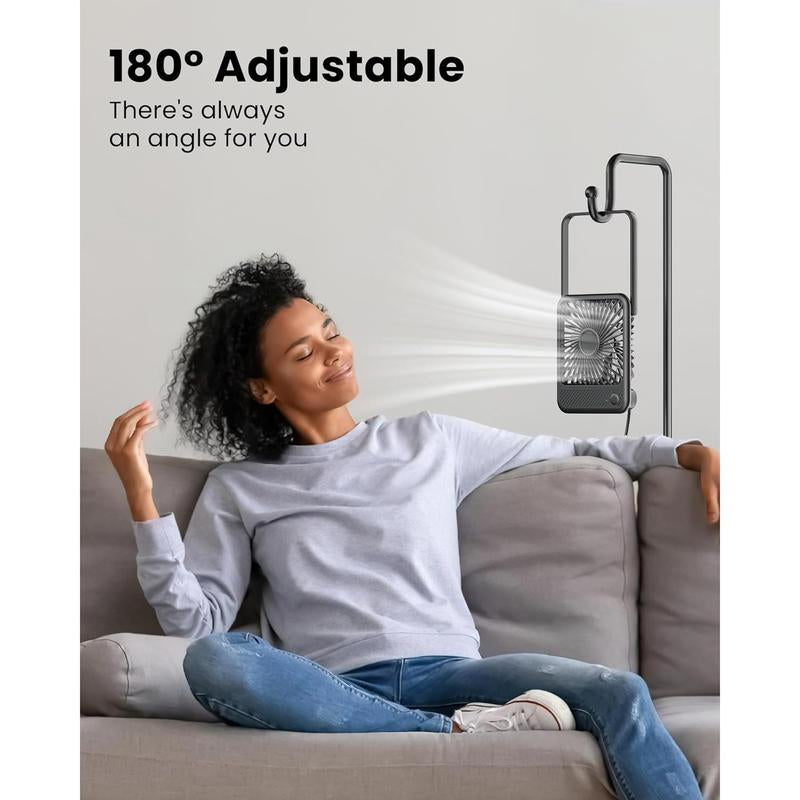 USB Desk Fan, Strong Wind Ultra Quiet Small Personal Fan with 180° Tilt Folding and 3 Speeds Adjustable, USB-C Corded Powered Mini USB Fan for Office Desktop Bedroom
