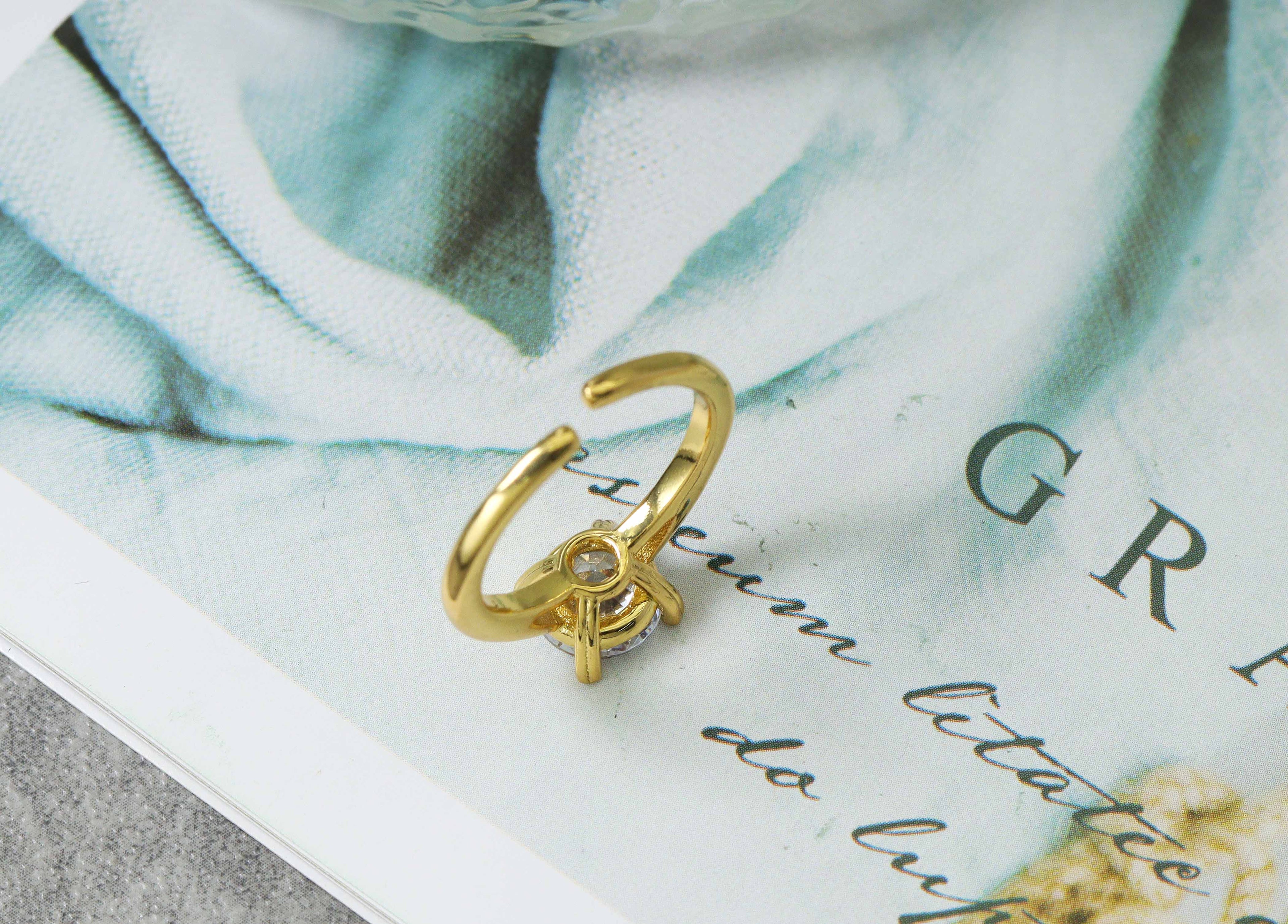 Gold Silver Round CZ  Adjustable Ring, Sku#B148