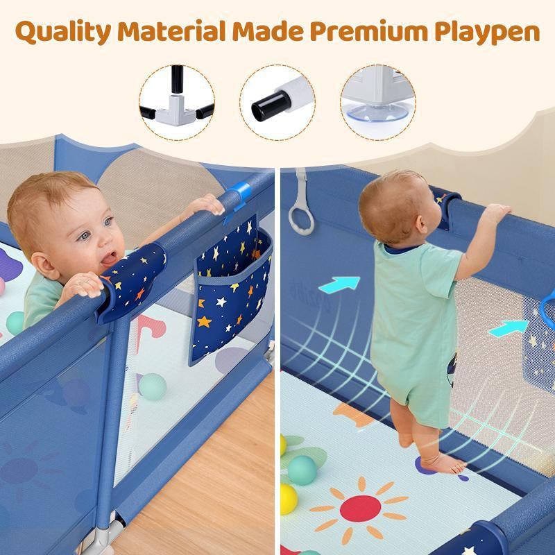 Cozibb BP01 Baby Playpen with Mat, 71" × 59" Extra Large Playpen for Babies and Toddler, Baby Fence Play & Sleep Area for Indoor & Outdoor