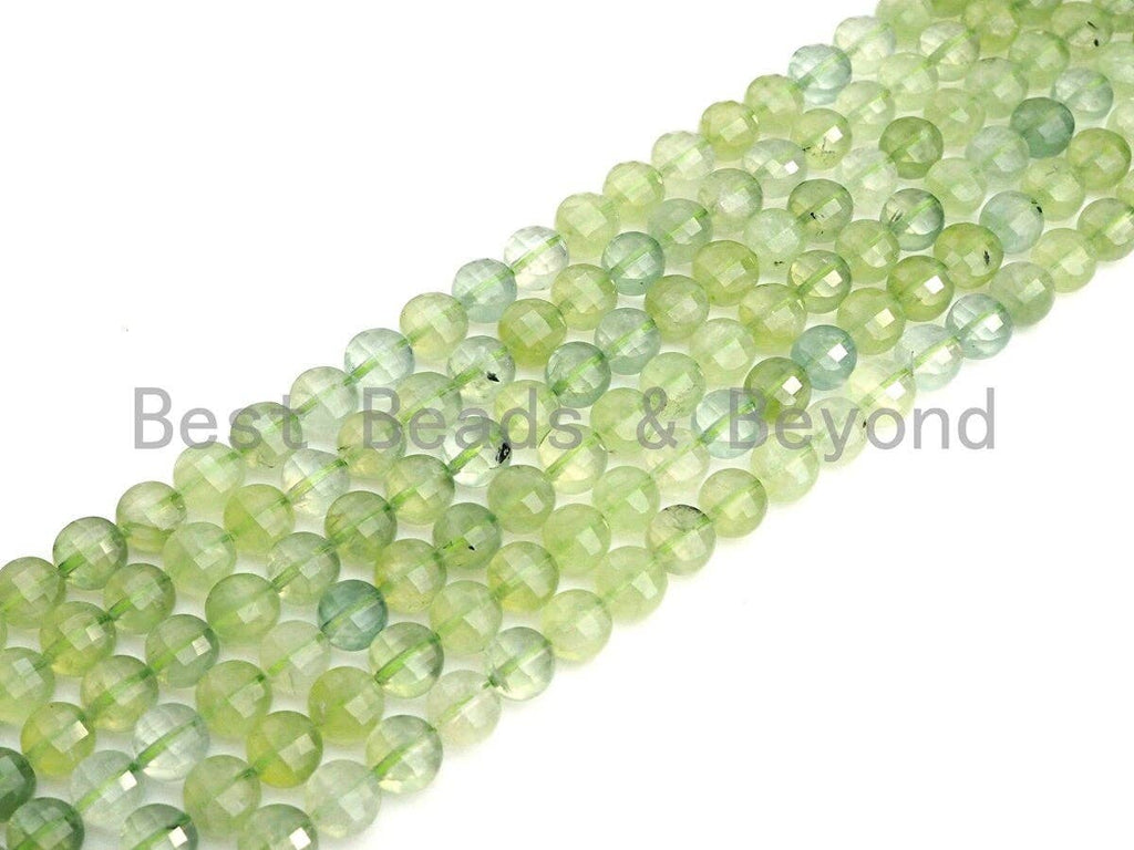 High Quality Natural Prehnite Checkerboard Cut Coin Shape beads, 6mm/8mm Turtle Shell Cut Prehnite Beads, 16" Full strand, sku#UA44