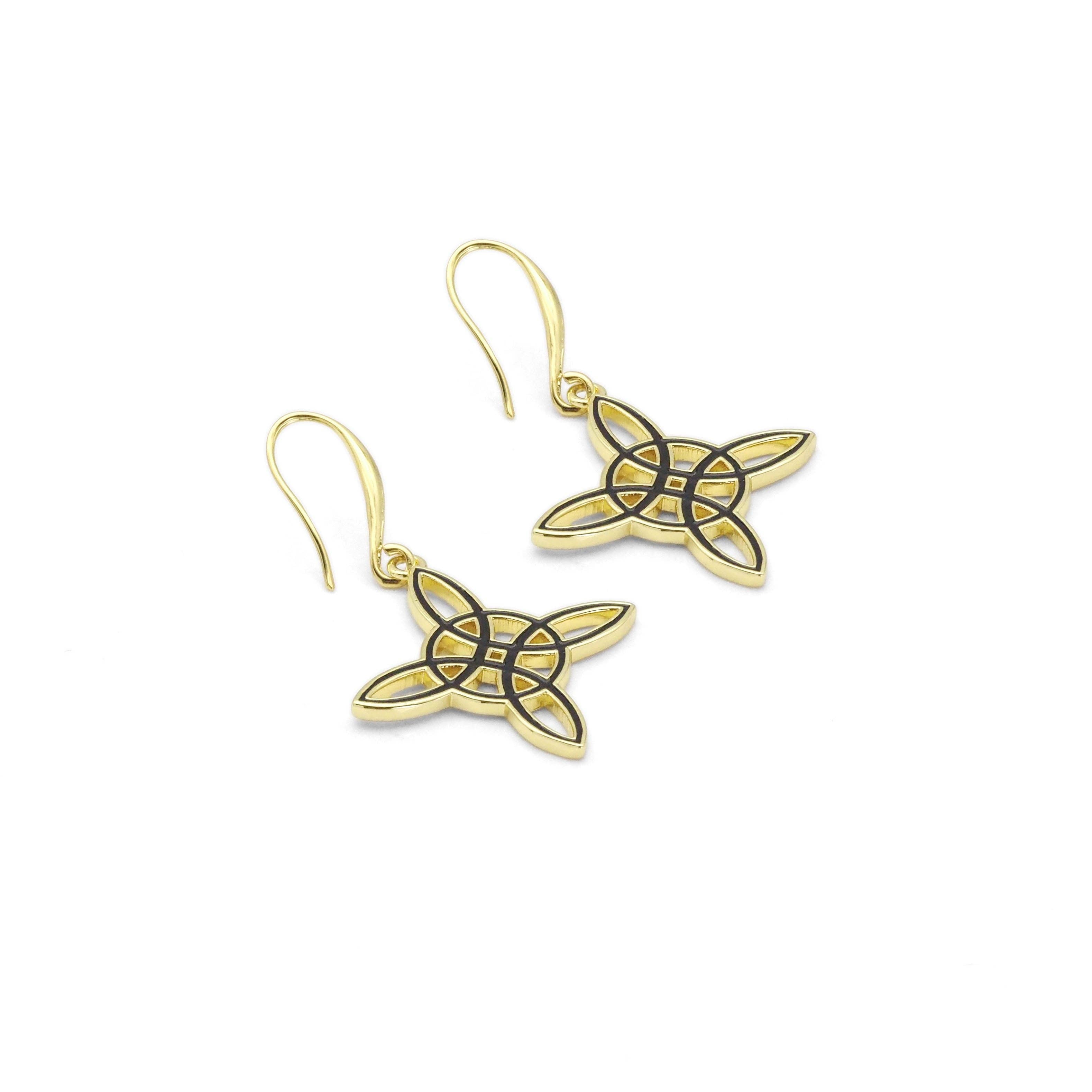 Gold Enamel Chinese Knot Hoop Earrings, Sku#EF348