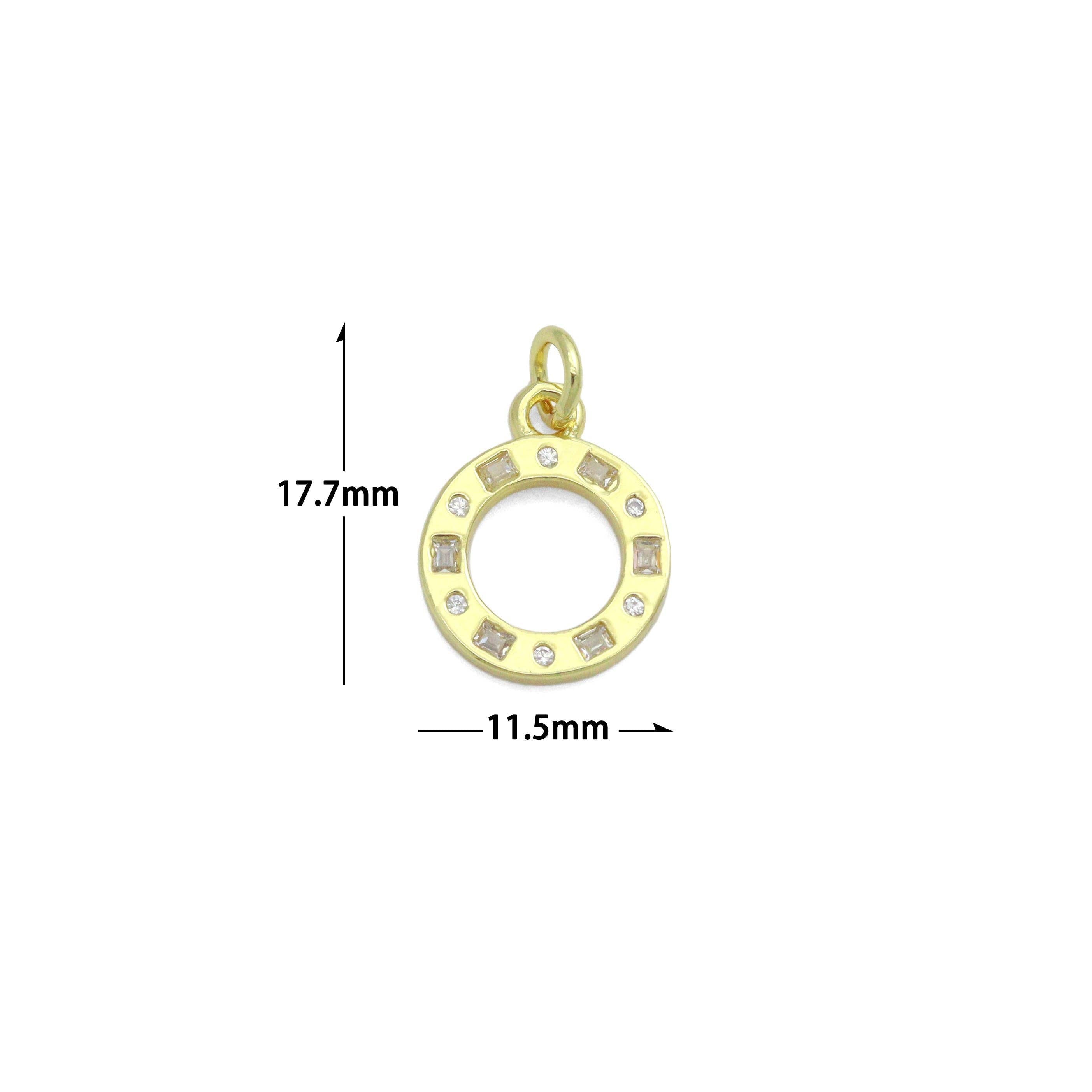 Clear CZ Gold Round Circle Charm Pendant,Sku#LD731