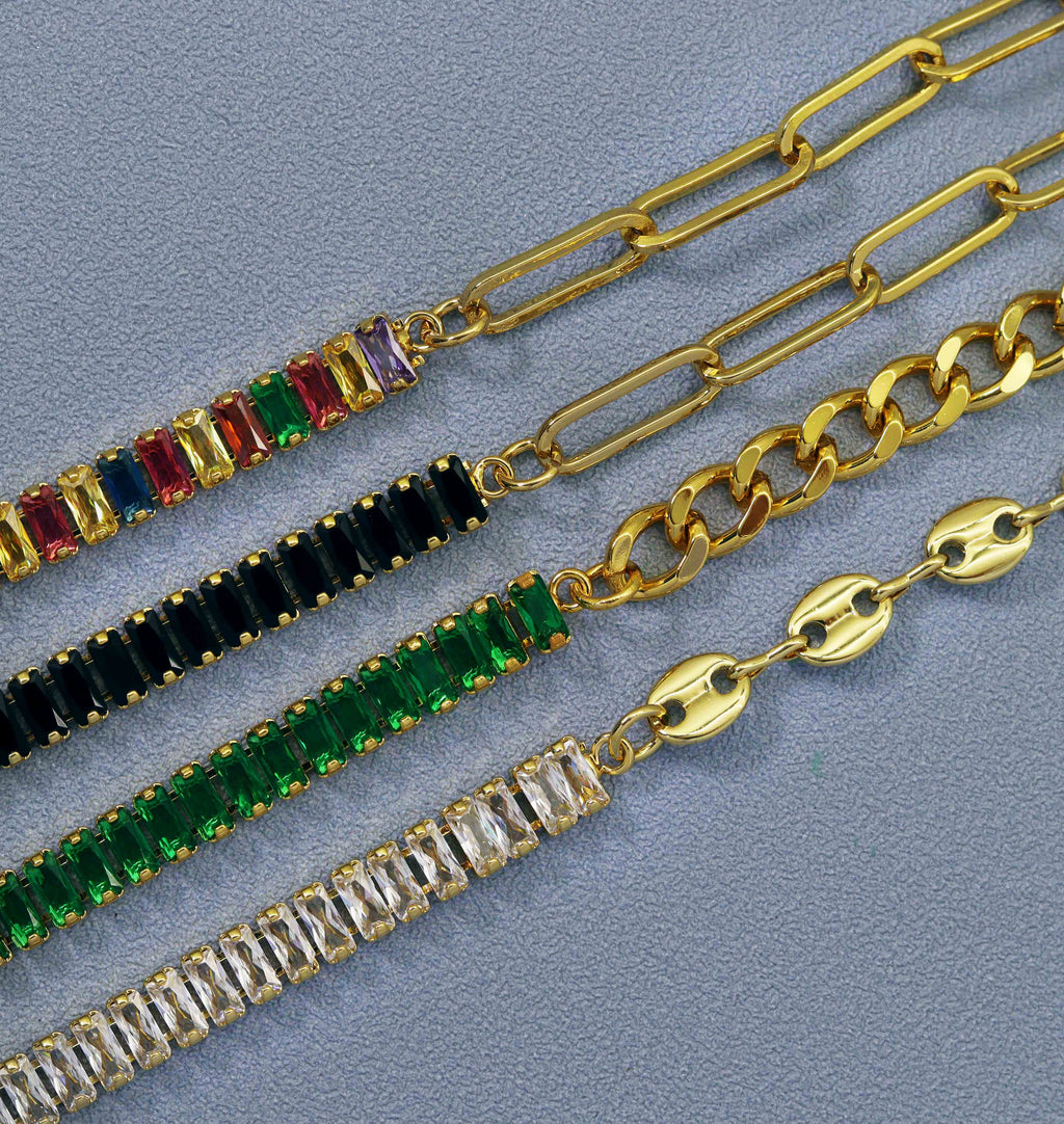 Mixed Baguette CZ Chain Bracelet, sku#LD295