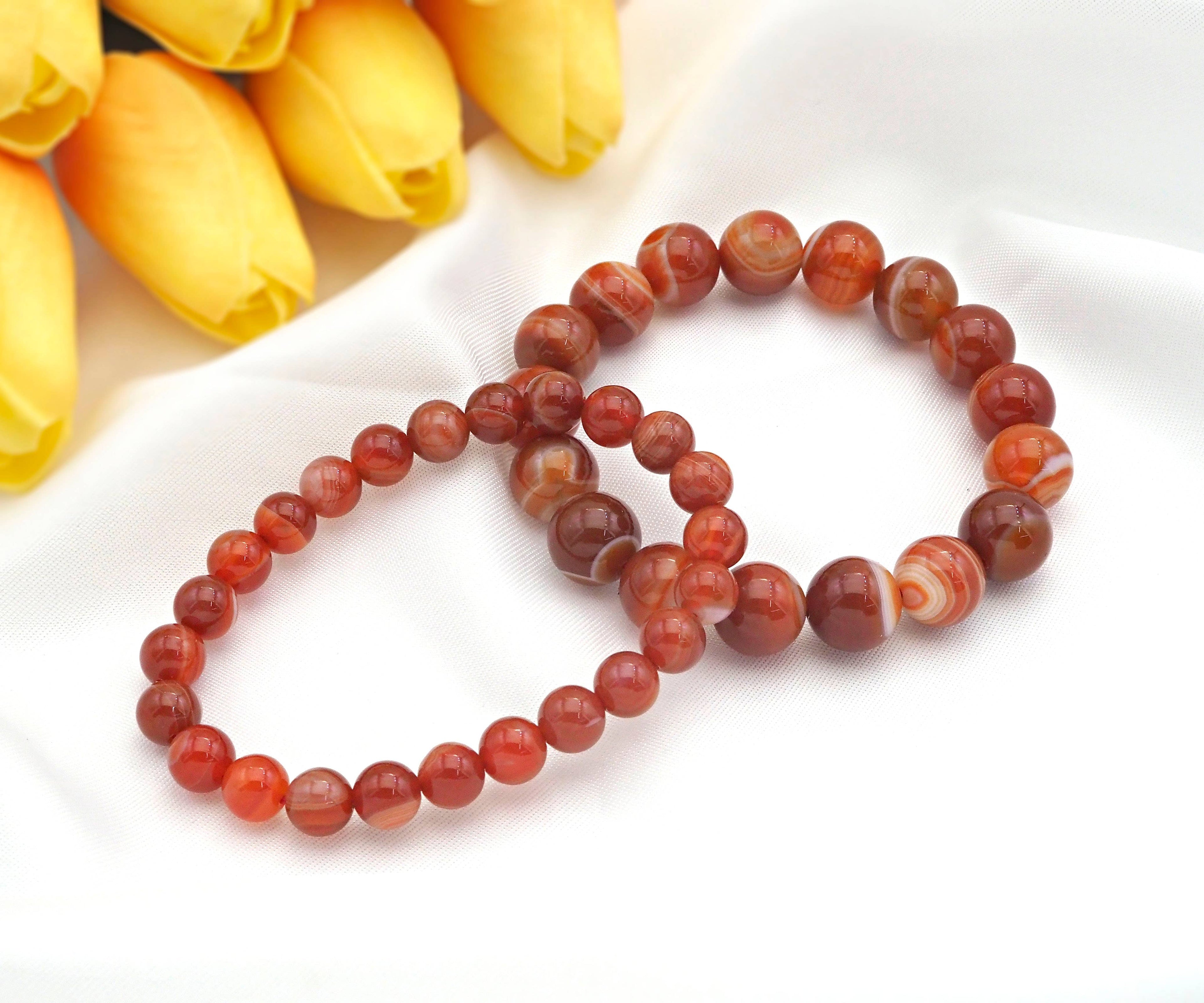 Natural Orange Red Banded Agate Stretch Bracelet, EF14