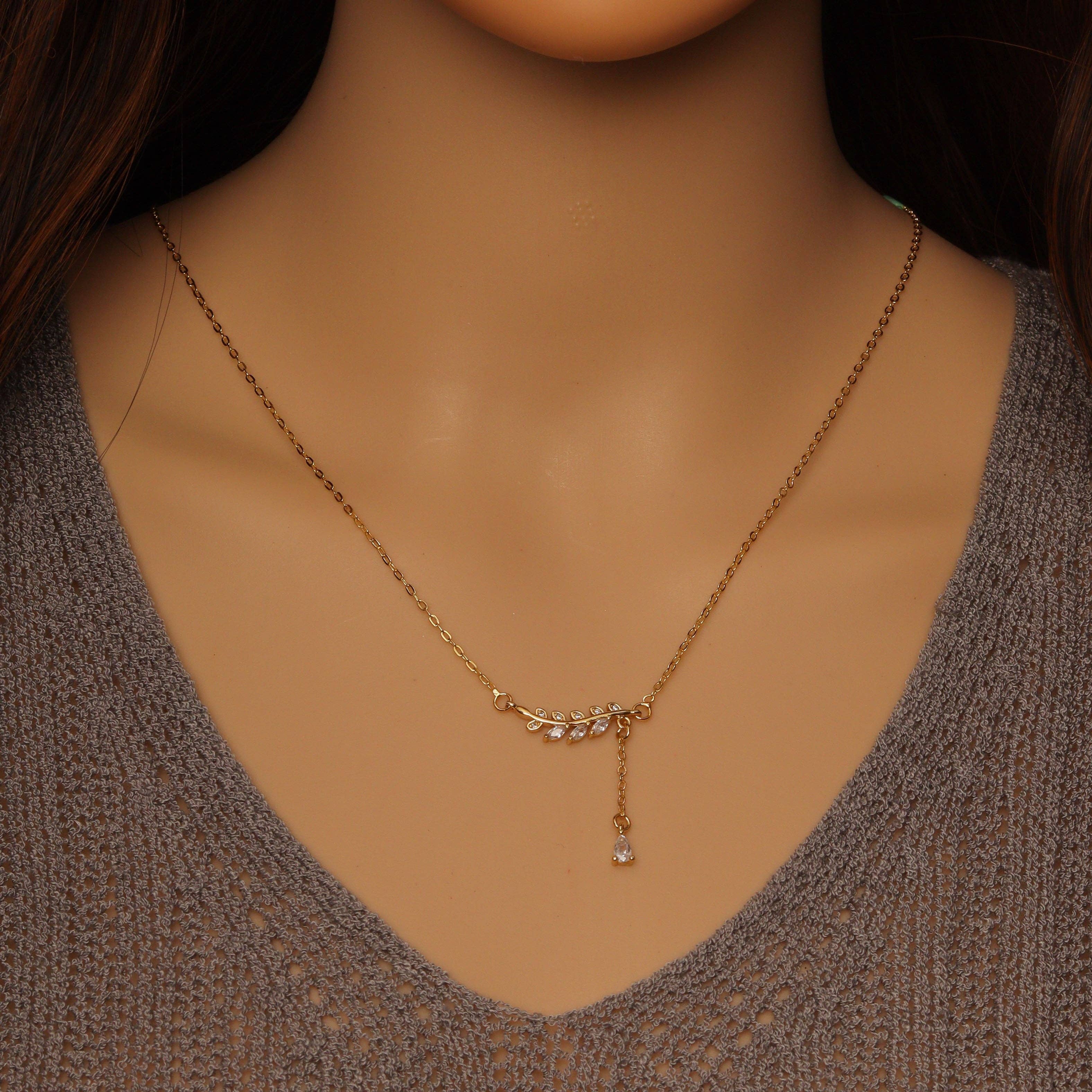 Gold Dainty Link Chain Leaf Adjustable necklace, Sku#EF375