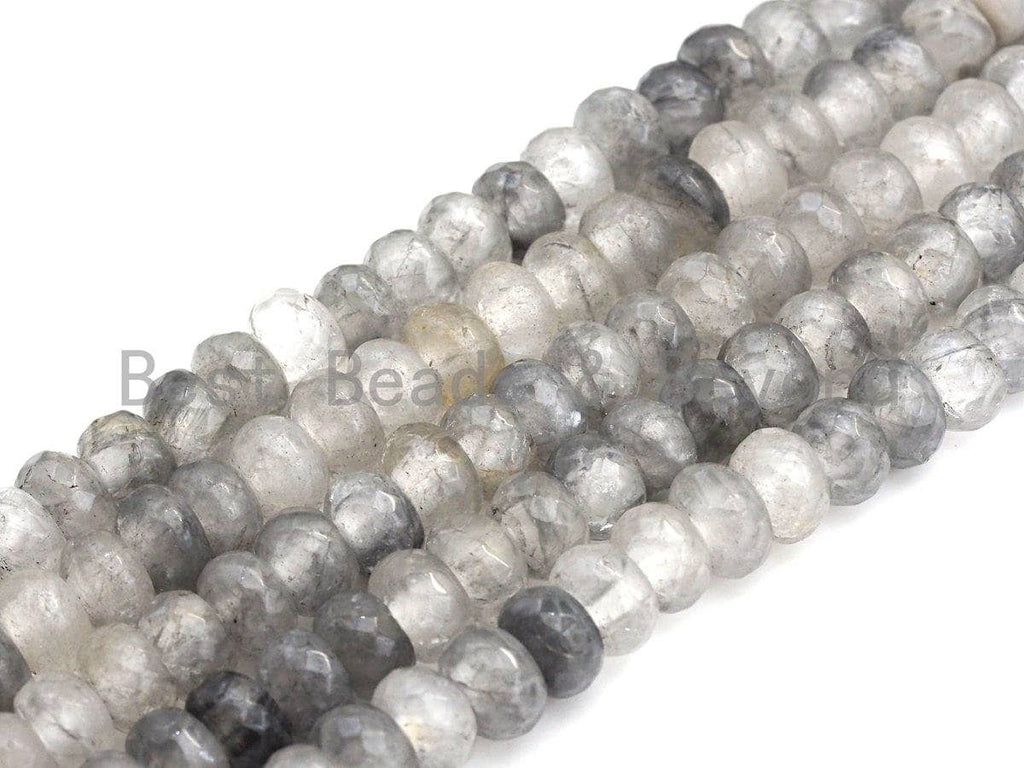 2mm Large Hole Natural Cloudy Quartz Beads, Rondelle Faceted 6x10mm/5x8mm, 8" Long Strands, sku#U711