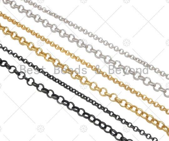 3mm/5mm/7mm Rolo Chain by Yard, 18K Gold Chain/Black/ Silver/ Rose Gold Chain, Wholesale Chain, SKU#E511