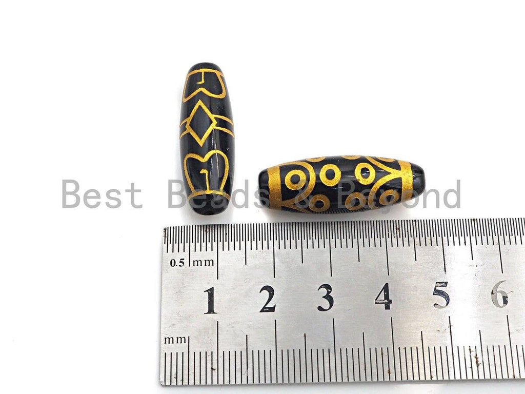 Natural Tibetan Agate Long Oval Shape Beads, Black Gold Dzi beads, Barrel Agate Beads, 10x30mm, sku#U587