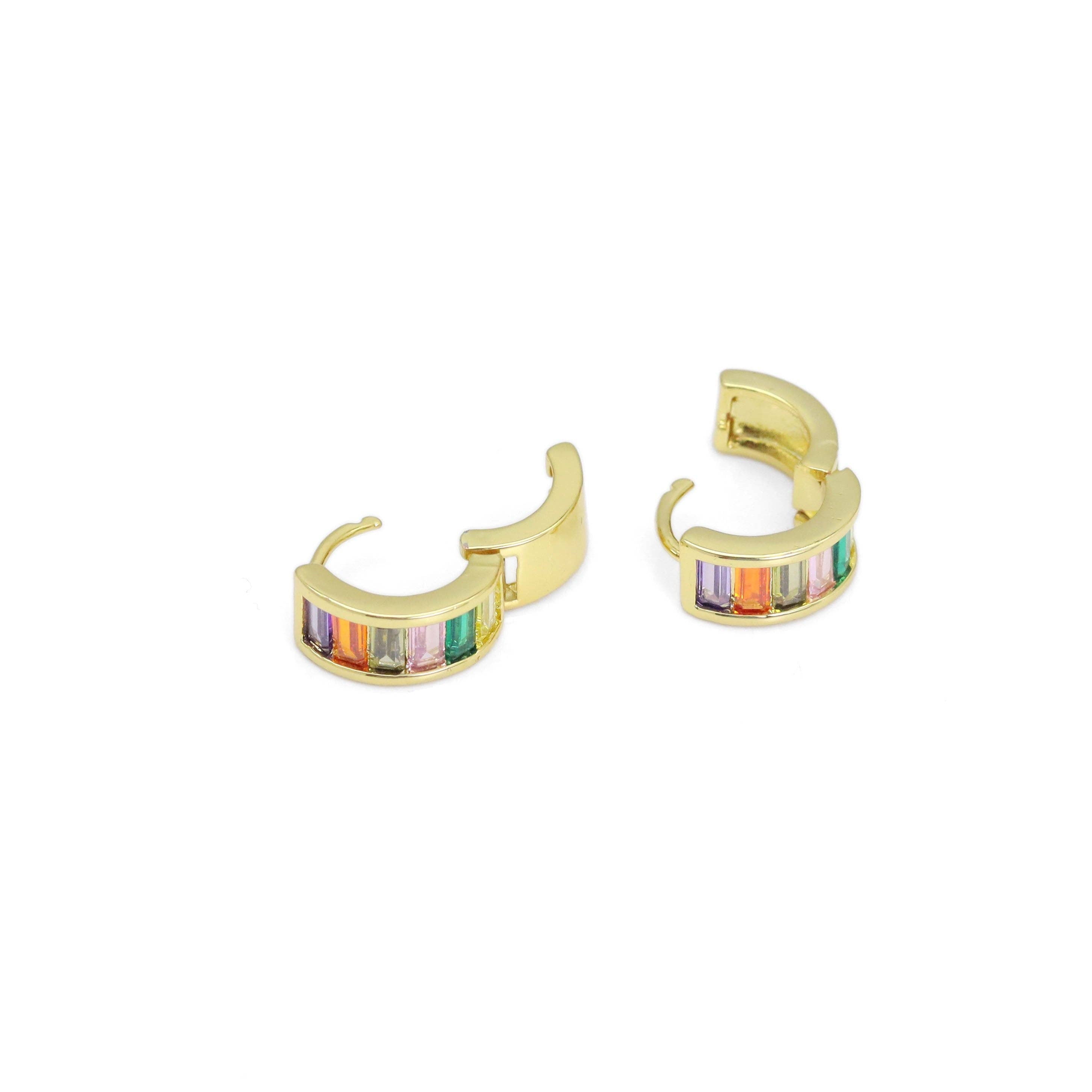 Cute Colorful Baguette CZ Small Hoop Earrings, Sku#LX451c