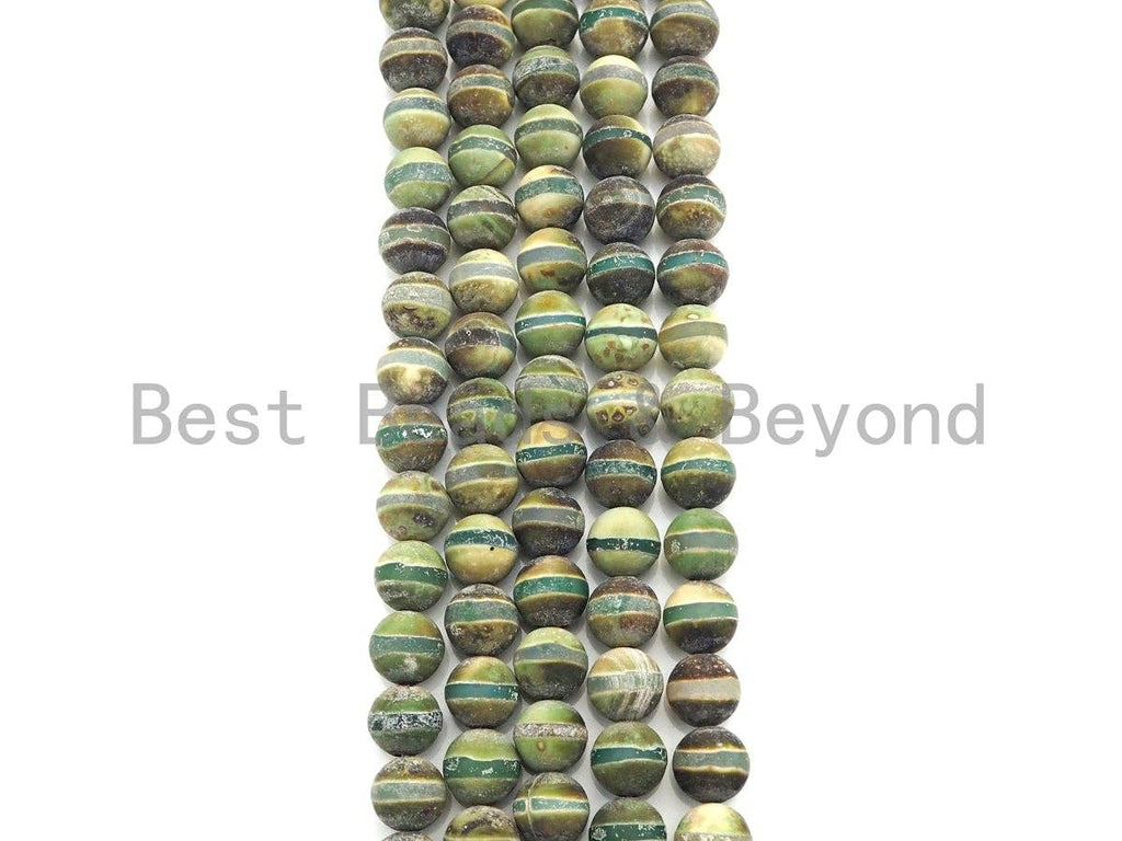 Green Matt Agate with One Line Round Smooth Beads, Sku#U929