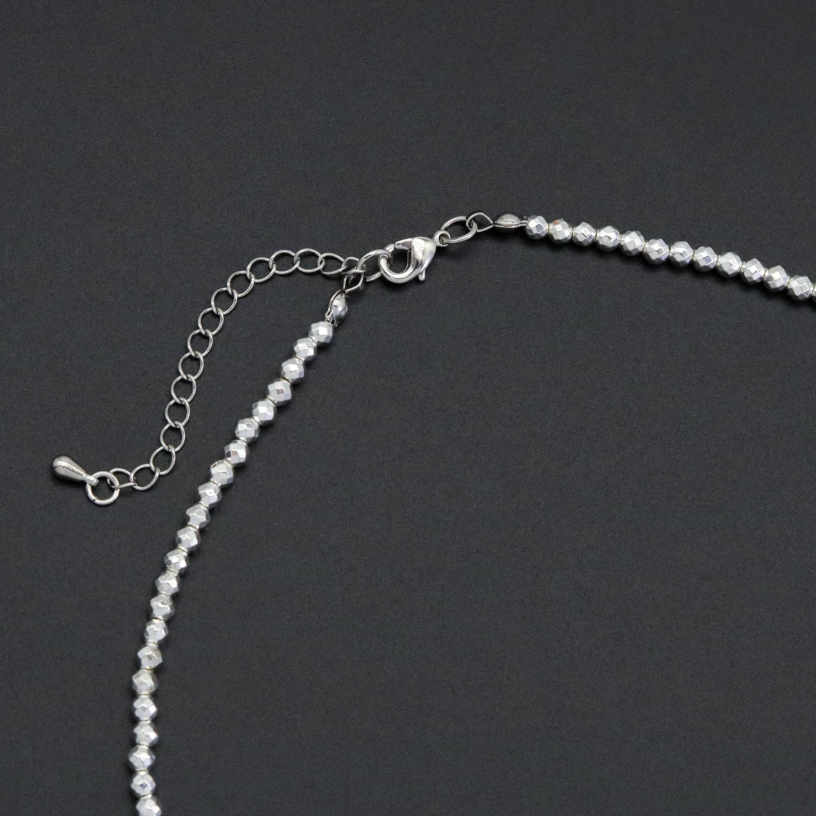 Gold Silver hematite with flat pearl necklace, sku#EF556