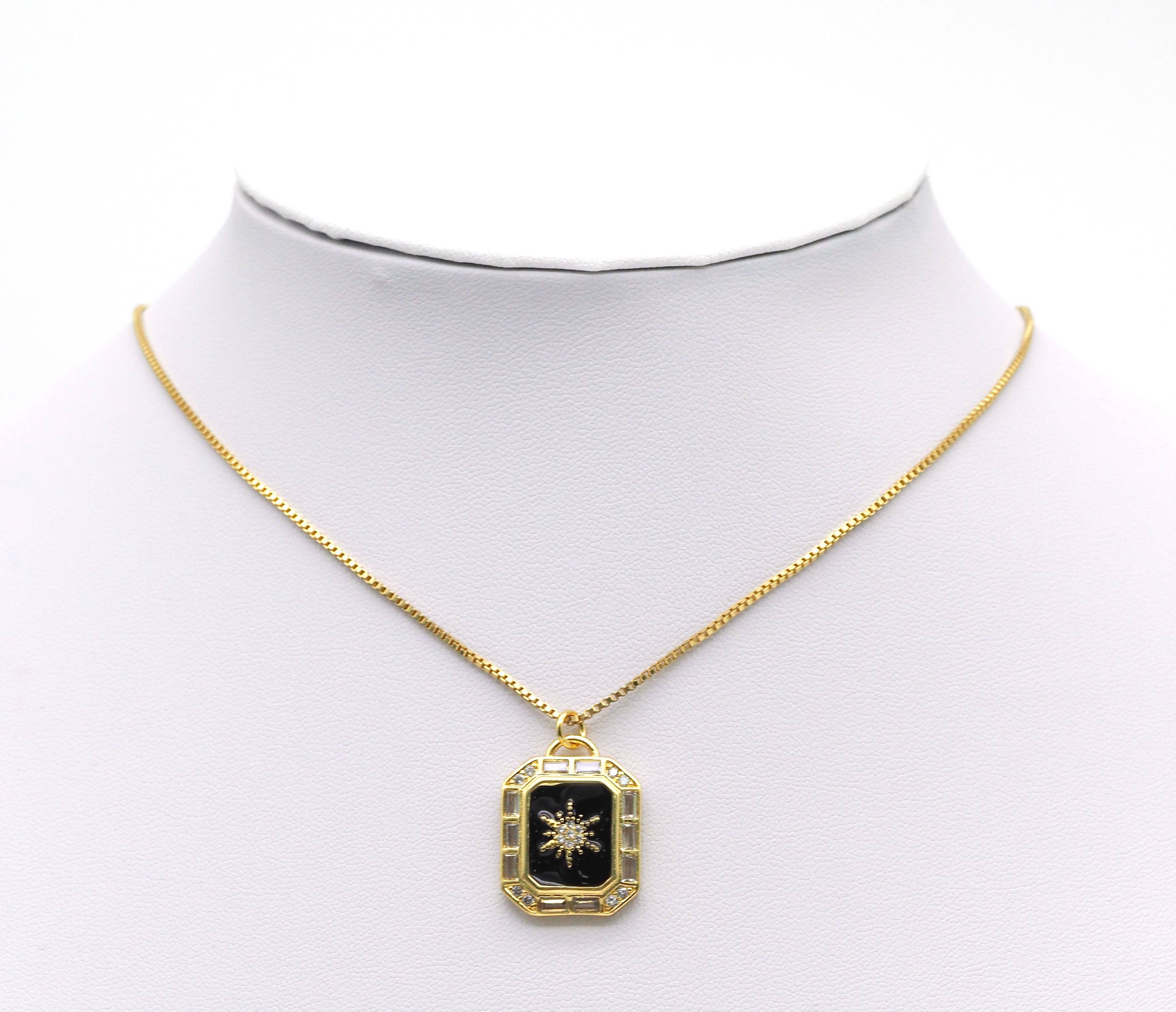CZ Black Enamel North Star Pendant, Sku#Y648