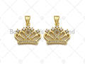 18K Gold Micro CZ Pave Crown Pendant, Gold Crown Charm,  Crown Beads, Jewelry Findings, 15x18mm, sku#LK41