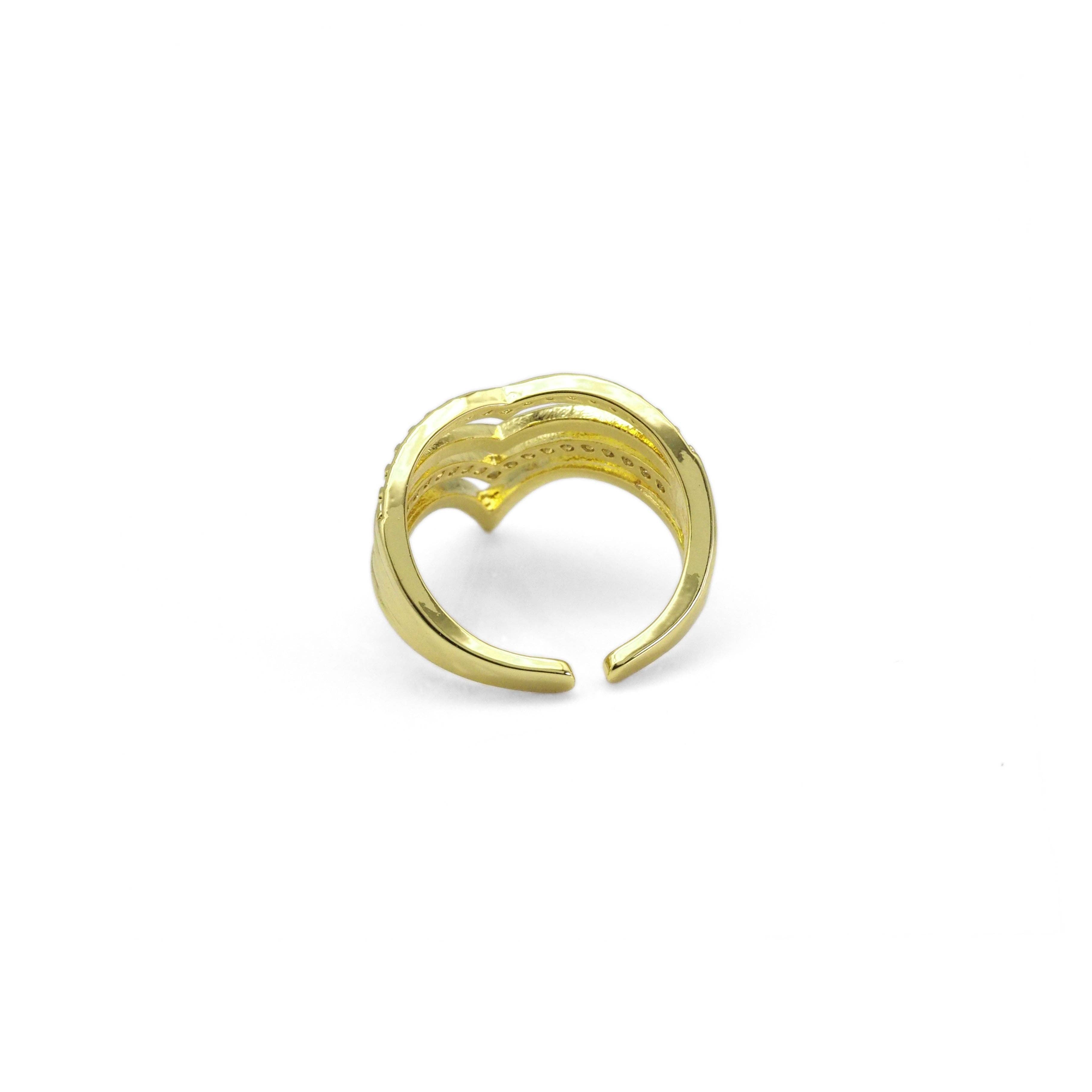 Gold CLear CZ Four Lines Pointed Arrow Adjustable Ring, Sku#LD445