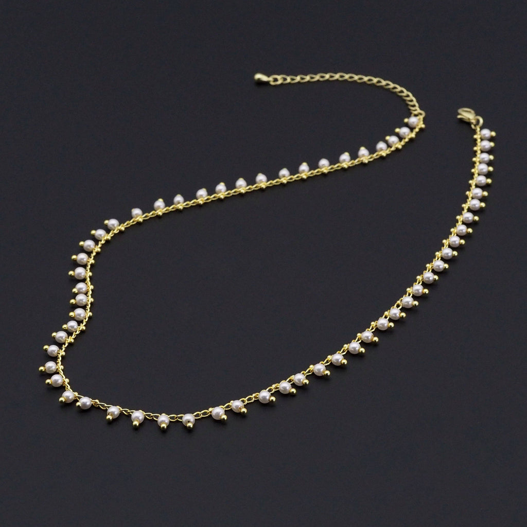 Gold Dangle White Pearl Chain Necklace Bracelet Anklet, sku#EF516