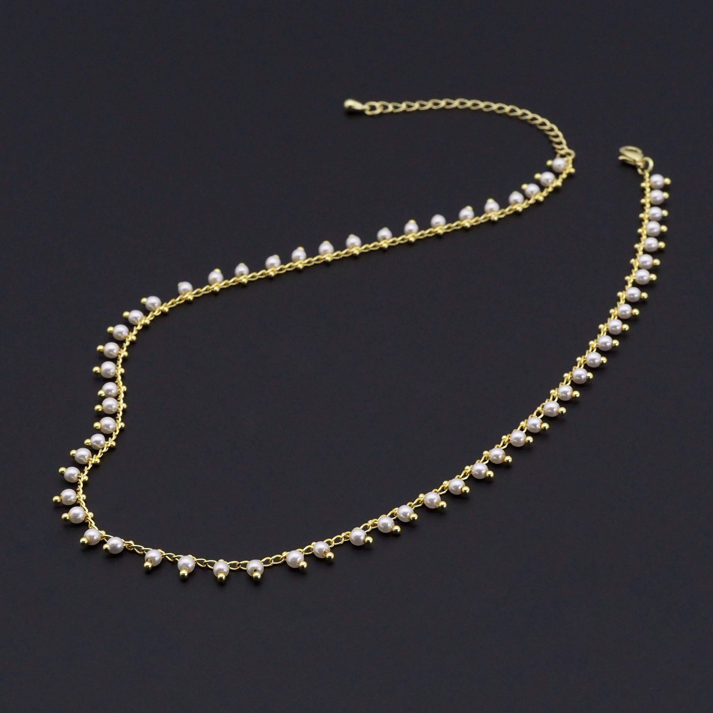 Gold Dangle White Pearl Chain Necklace Bracelet Anklet, sku#EF516