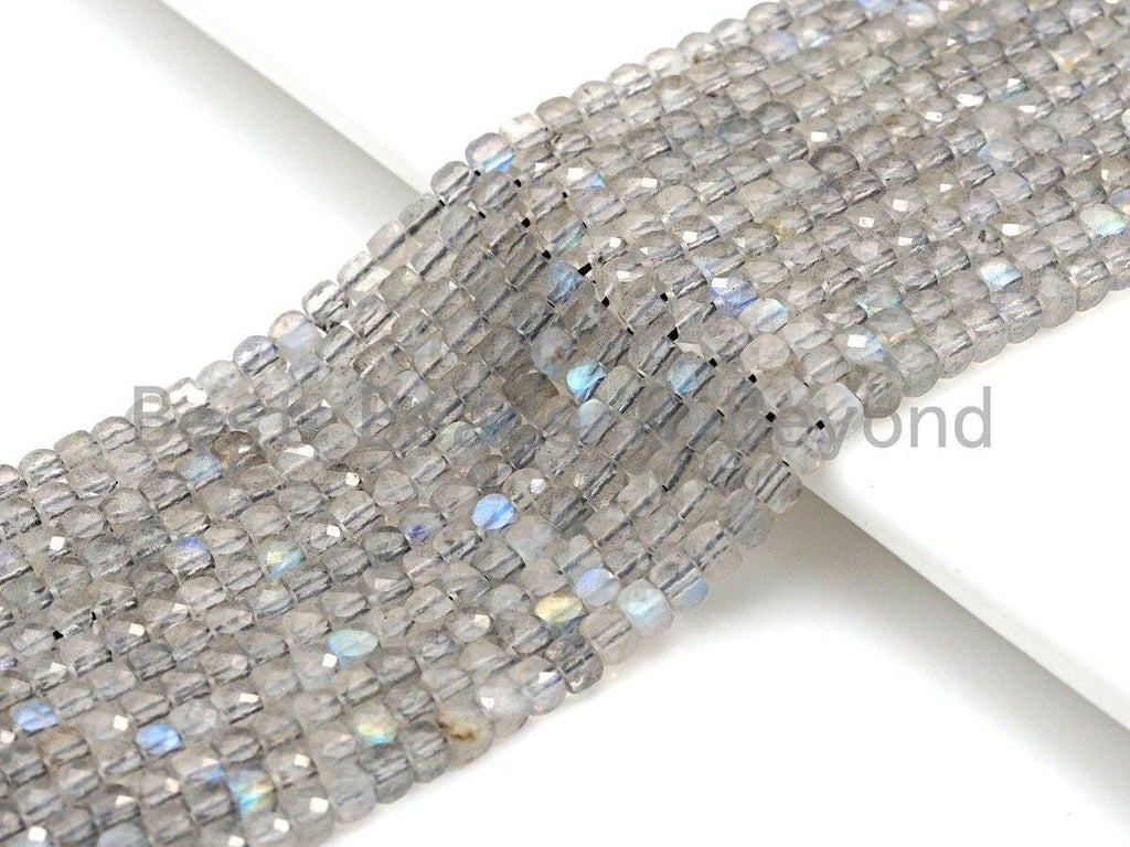 High Quality Natural Labradorite Cube Beads, 4mm Labradorite Cube Beads, 16" Full Strand, Sku#U781