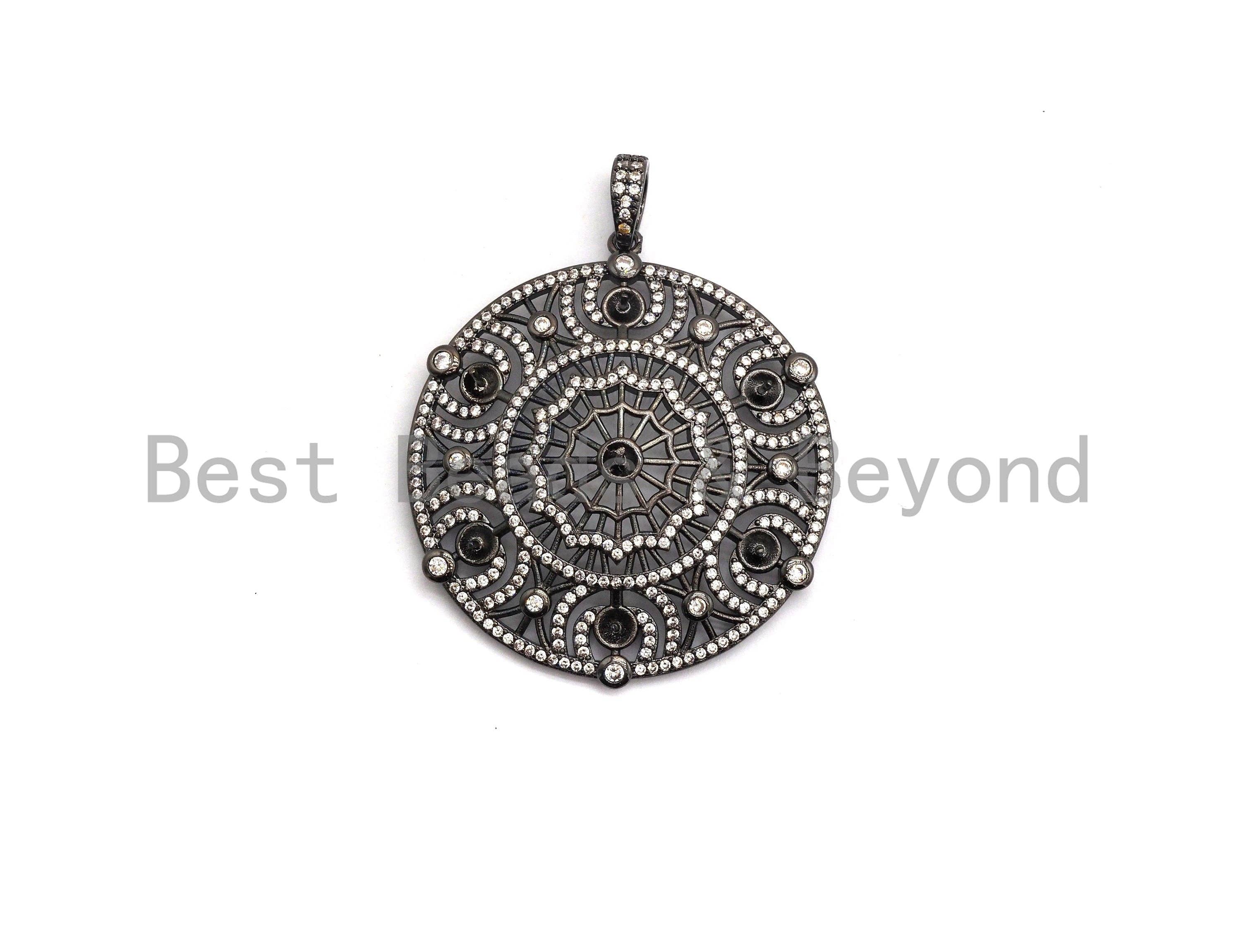 CZ Micro Pave Round Filigree Flower Pendant/Charm, Cubic Zirconia Paved Charm, Necklace Bracelet Focal Pendant, 42x46mm,sku#F632C