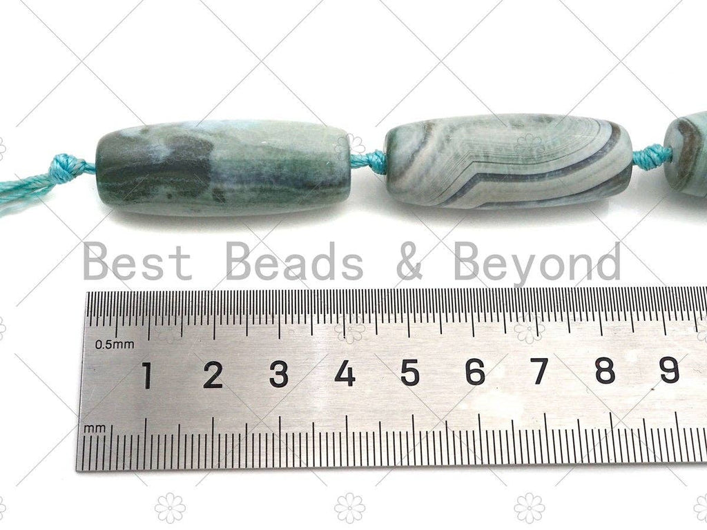 Natural Turquoise Light Blue Agate Barrel Spacer Beads, Light Blue Agate Spacer Beads, Tibetan Dzi Beads, 14x40mm, Sku#U1039
