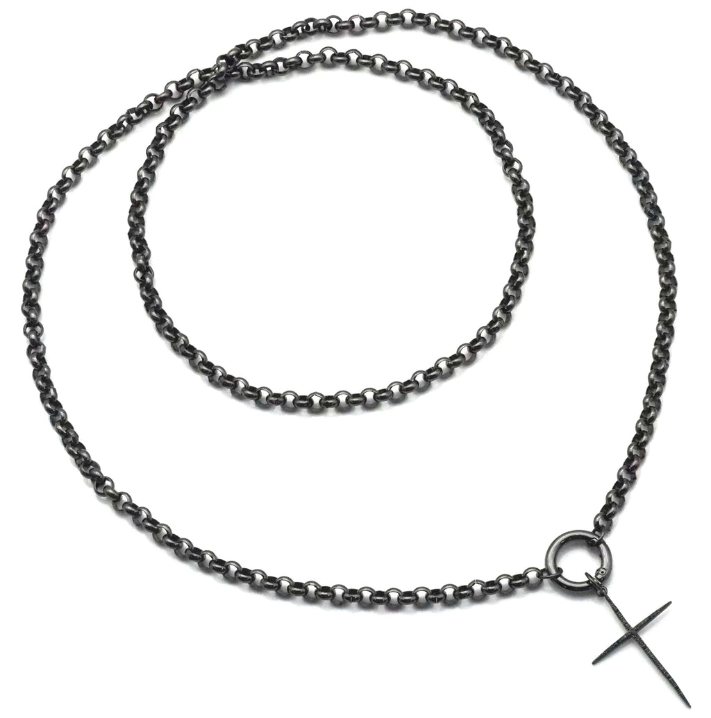 40inch Gunemtal Rolo Chain Thin Cross necklace, sku# EF326