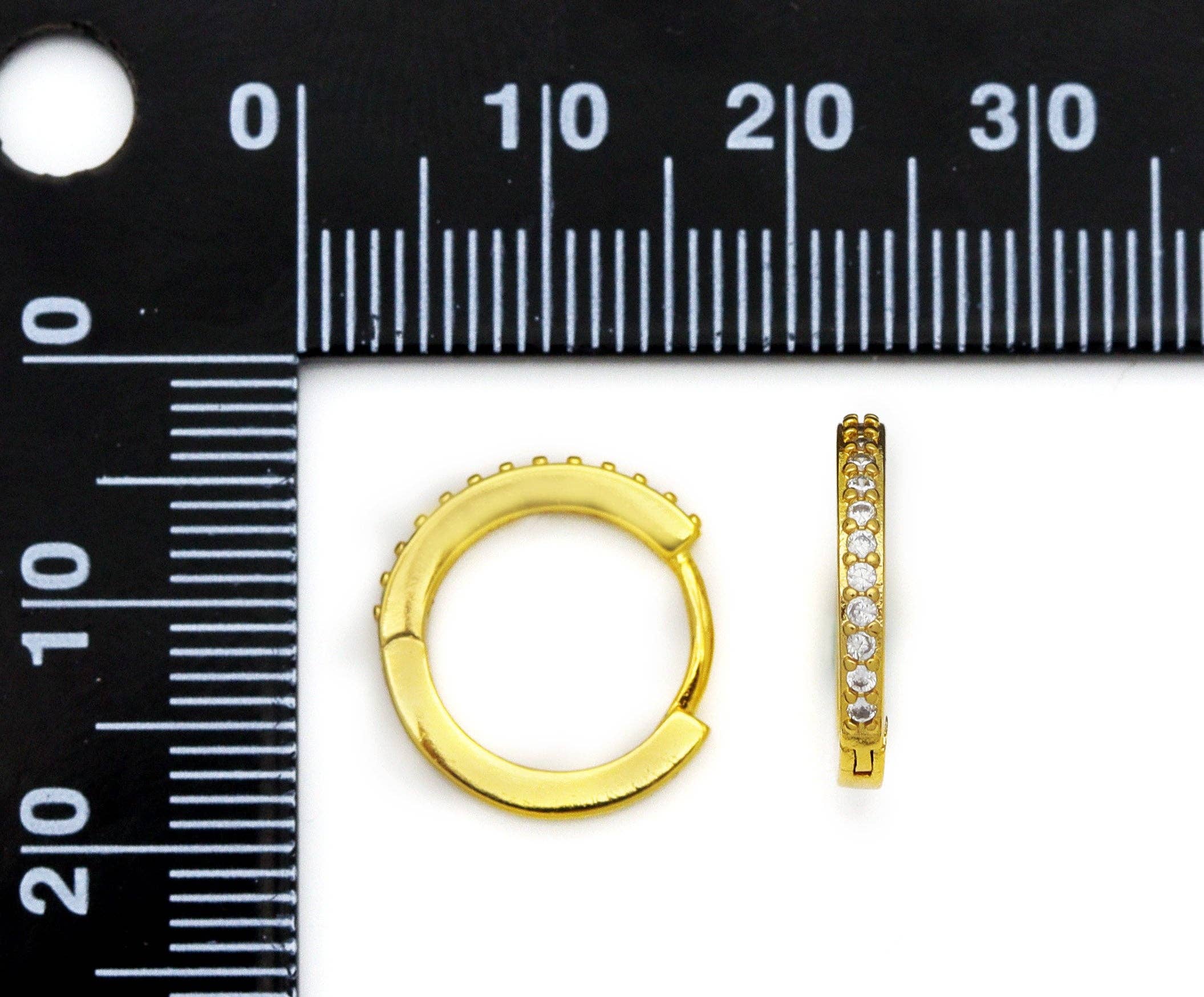 Gold Silver CZ Round Huggie Hoop Earrings, Sku#ML54