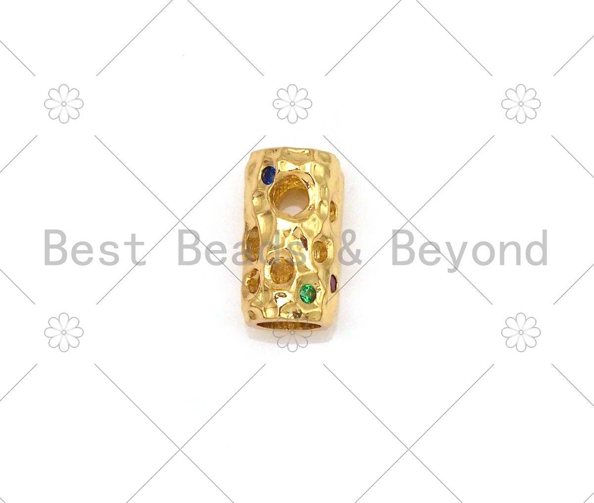 Colorful CZ Micro Pave Hollow Out Large Hole Tube Beads, 18K Gold Filled Cubic Zirconia Spacer Beads,6x11mm, Sku#Y490