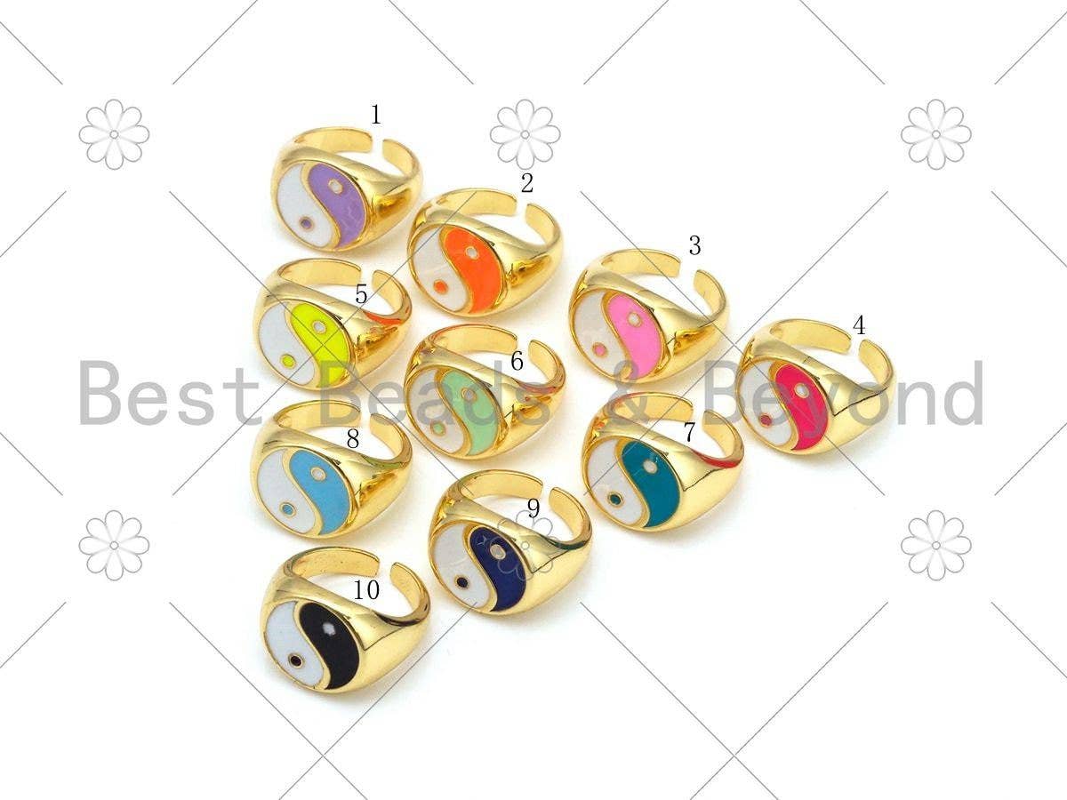 Colorful Enamel YinYang Shape Adjustable Ring, X248