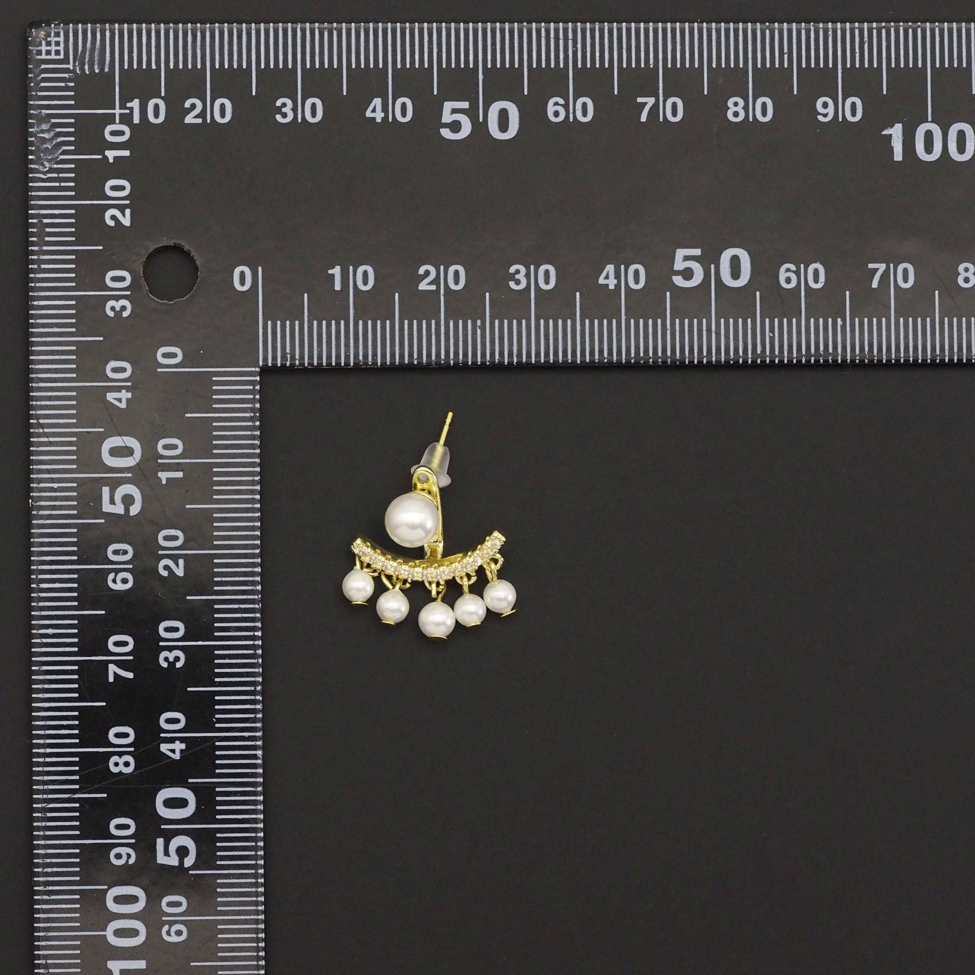 Clear CZ Gold White Pearl Dangle Earrings, Sku#LX427