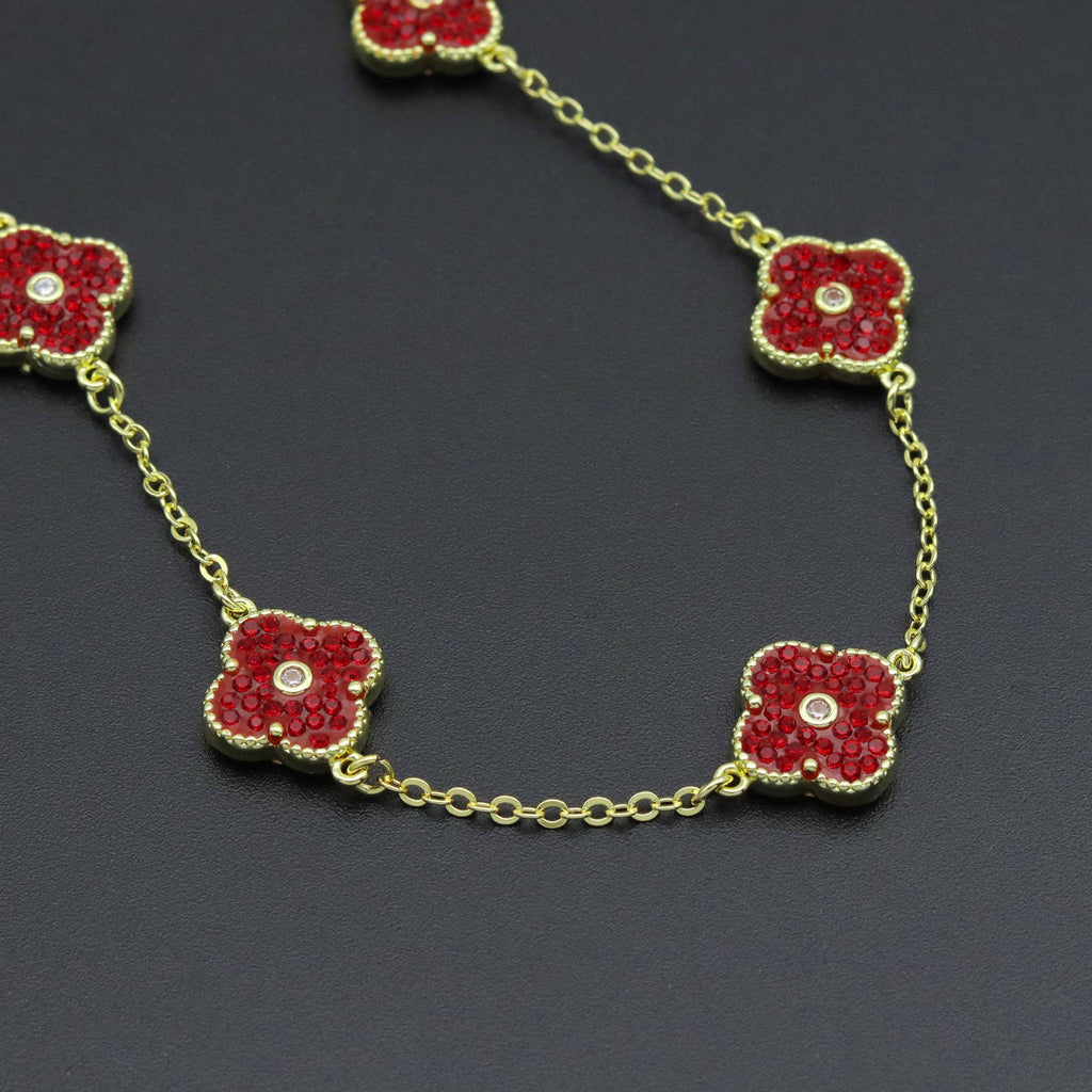 Red White Black Double Sided Flower Link Adjustable Necklace, Sku#FH230