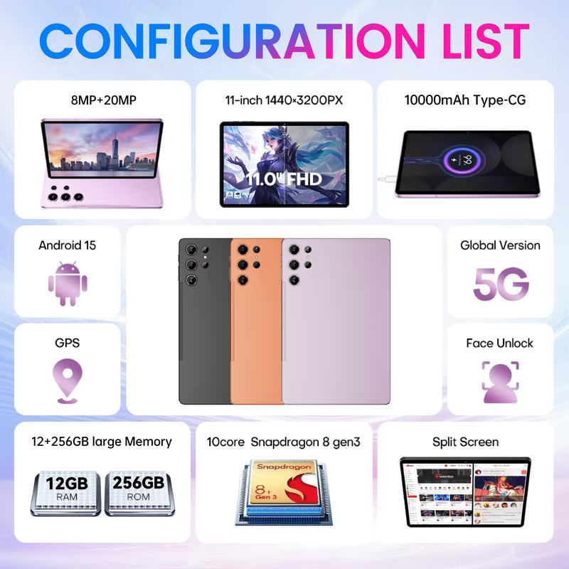W&O 2026 New X9 Ultra 10.1-Inch Screen Android Tablet | 12GB+256GB Storage | 8000Mah Battery | 5G + Dual Wifi | 5+16MP HD Cameras | for Study/Work/Entertainment