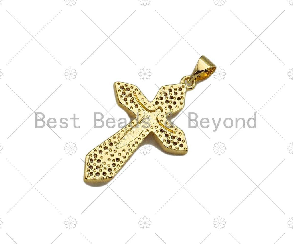 CZ Micro Pave Jesus On Cross Pendant/Charm,Cubic Zirconia Charm, Necklace Bracelet Charm Pendant,19x30mm, Sku#JL15
