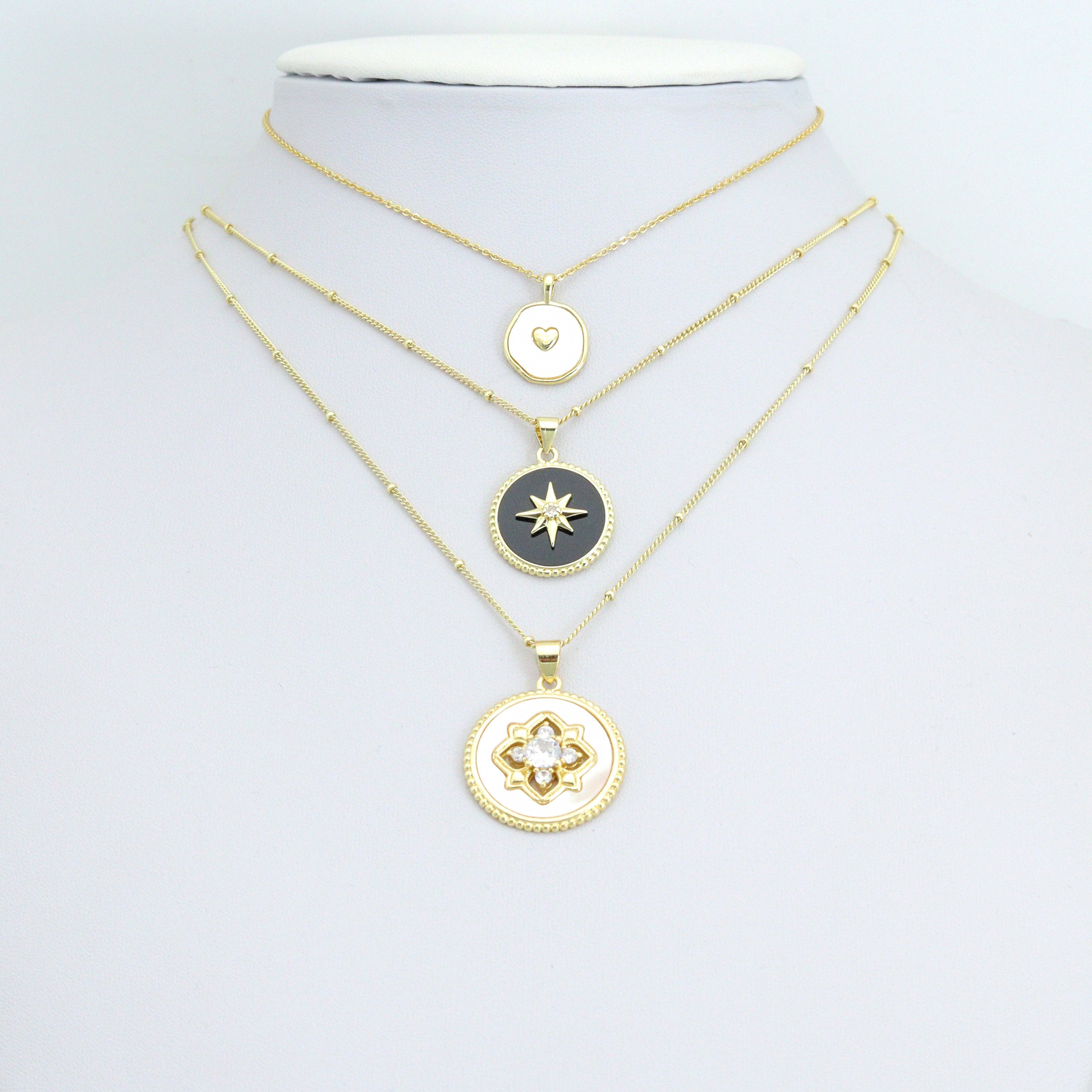White Mother of Pearl Black Enamel Flower heart Star Heart Pendant,Sku#LK1252