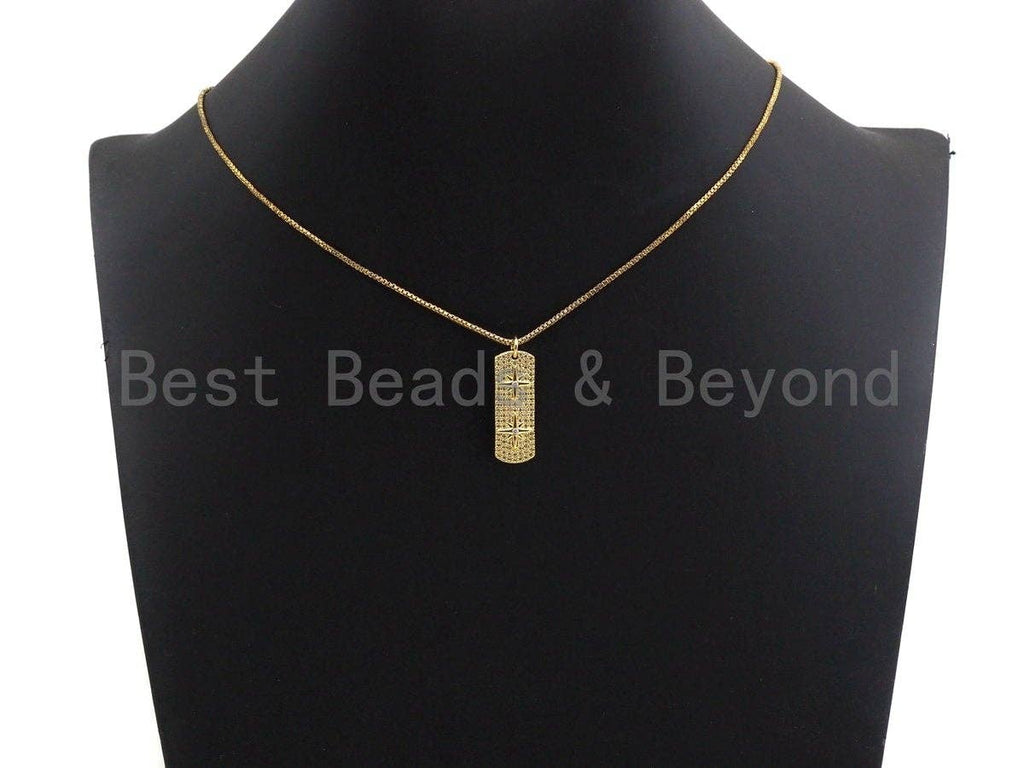 CZ Micro Pave Double North Star On Long Bar Pendant, Cubic Zirconia Strip Pendant, Micro pave Star pendant, 9x26mm, sku#Z768