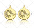 Gold Filled CZ Micro Pave Daisy Flower On Coin Shape Pendant,18K Gold Filled Lover Word Charm, Necklace Bracelet Charm,18x20mm,Sku#LK339