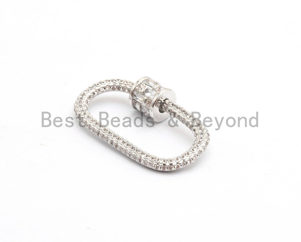 CZ Micro Pave Oval Shape Clasp, Gold/Rose gold/Gunmetal/Silver Plated Clasp, 15x29mm, sku#H144