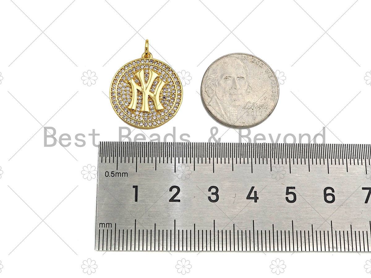 Gold Filled New York Yankees Logo On Round Cion Shape Pendant, 18K Gold Filled Medallion Charm,Necklace Bracelet Charm,20x22mm,Sku#F1399