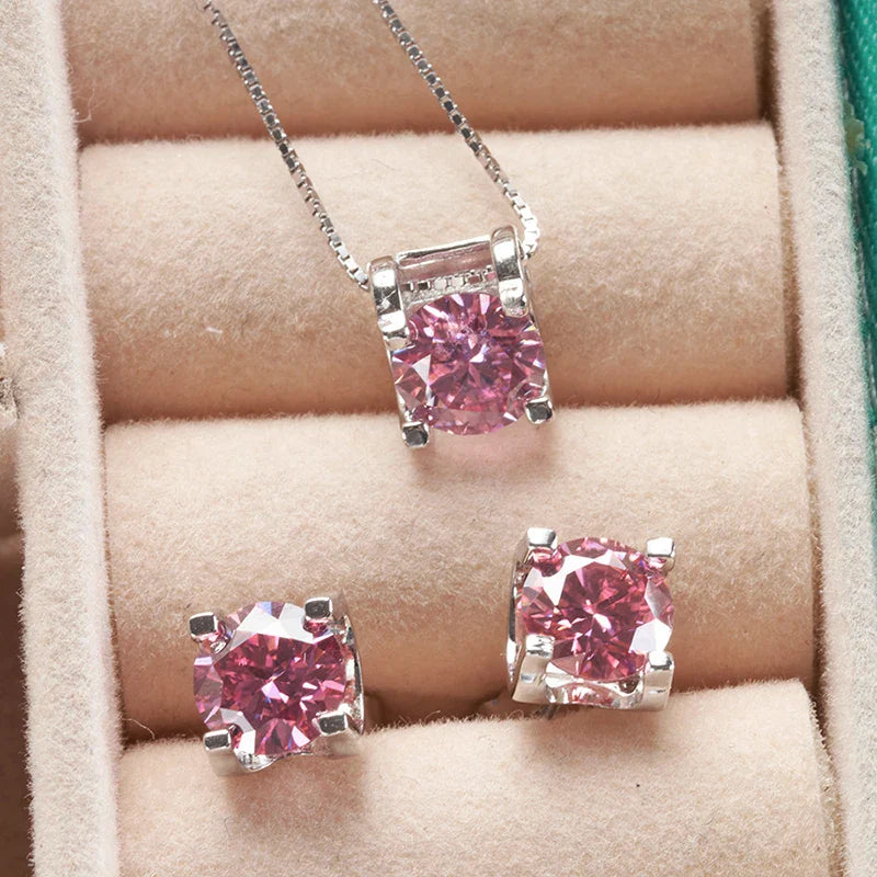 3ct D-Color Moissanite Necklace & Earrings Set Sterling Silver 925 Bridal Gift