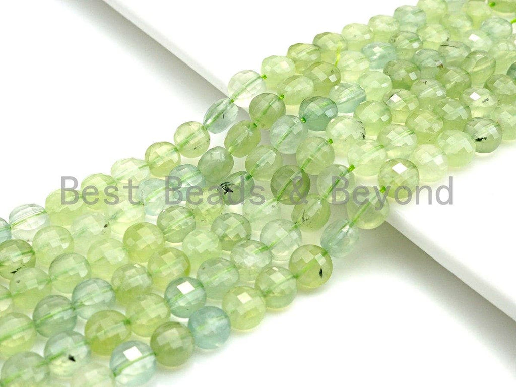 High Quality Natural Prehnite Checkerboard Cut Coin Shape beads, 6mm/8mm Turtle Shell Cut Prehnite Beads, 16" Full strand, sku#UA44