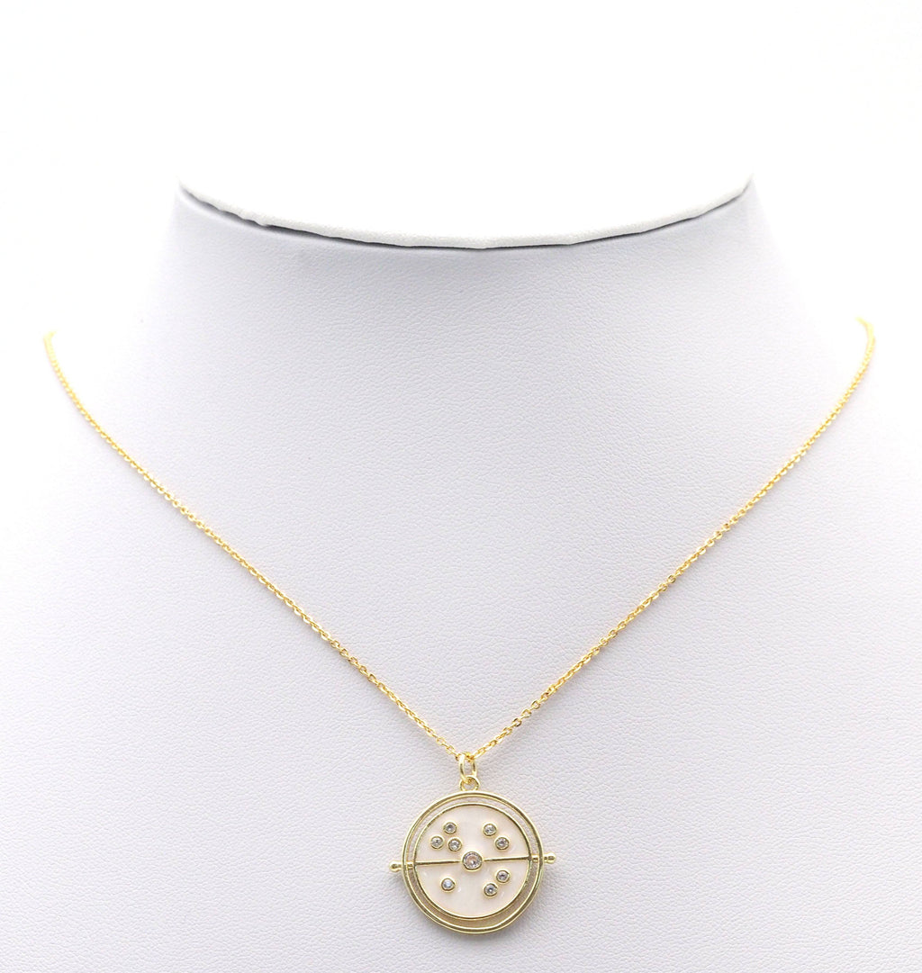 Gold White Enamel with round CZs Coin Charm, Sku#LX151