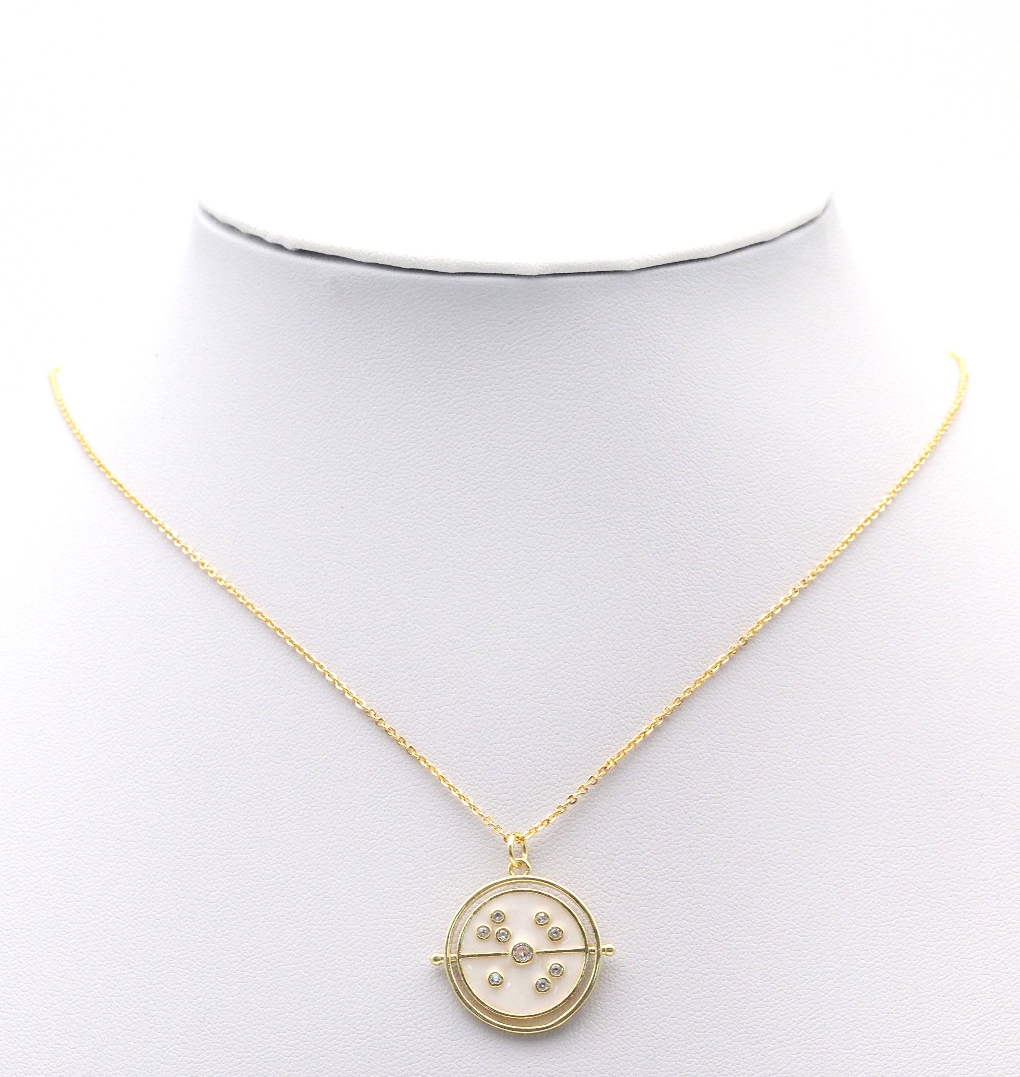 Gold White Enamel with round CZs Coin Charm, Sku#LX151