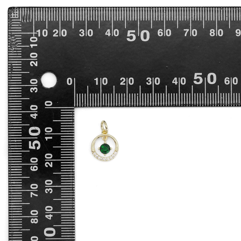 Green CZ Pendant Gold Round Ring Charm, Sku#ZX156